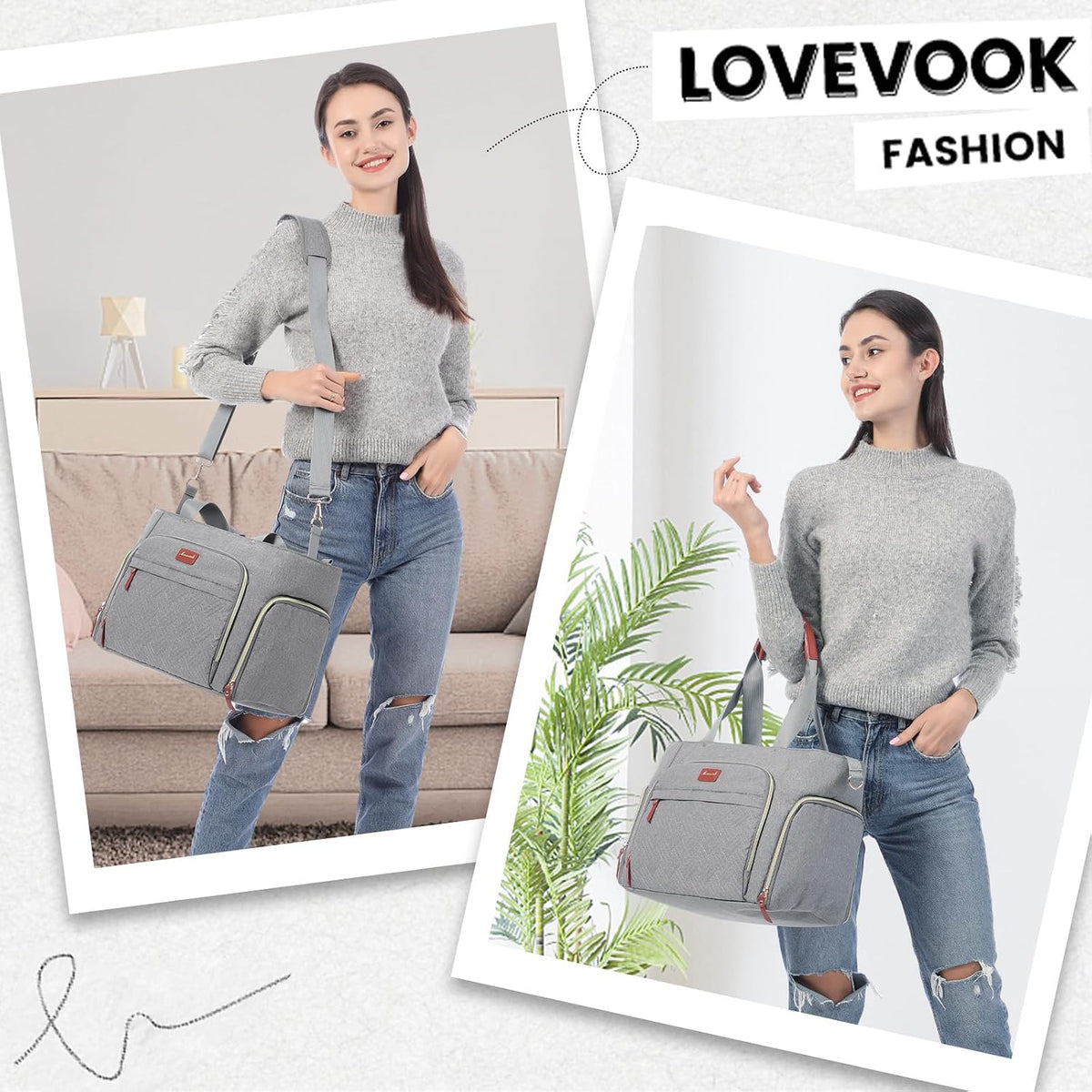 Diaper Bag Set, 3-Piece Set with Laptop Pocket, Cooler Bag & Changing Pad, Fits Most Breast Pumps, Grey, 15.7" x 8" x 11", For Mothers, Newborn - 3 Years
