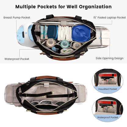Diaper Bag Set, 3-Piece Set with Laptop Pocket, Cooler Bag & Changing Pad, Fits Most Breast Pumps, Grey, 15.7" x 8" x 11", For Mothers, Newborn - 3 Years