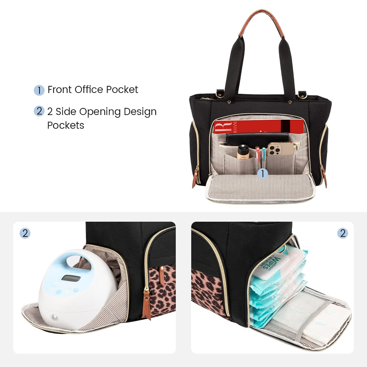 Diaper Bag Set, 3-Piece Set with Laptop Pocket, Cooler Bag & Changing Pad, Fits Most Breast Pumps, Grey, 15.7" x 8" x 11", For Mothers, Newborn - 3 Years