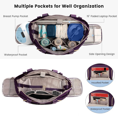 Diaper Bag Set, 3-Piece Set with Laptop Pocket, Cooler Bag & Changing Pad, Fits Most Breast Pumps, Grey, 15.7" x 8" x 11", For Mothers, Newborn - 3 Years