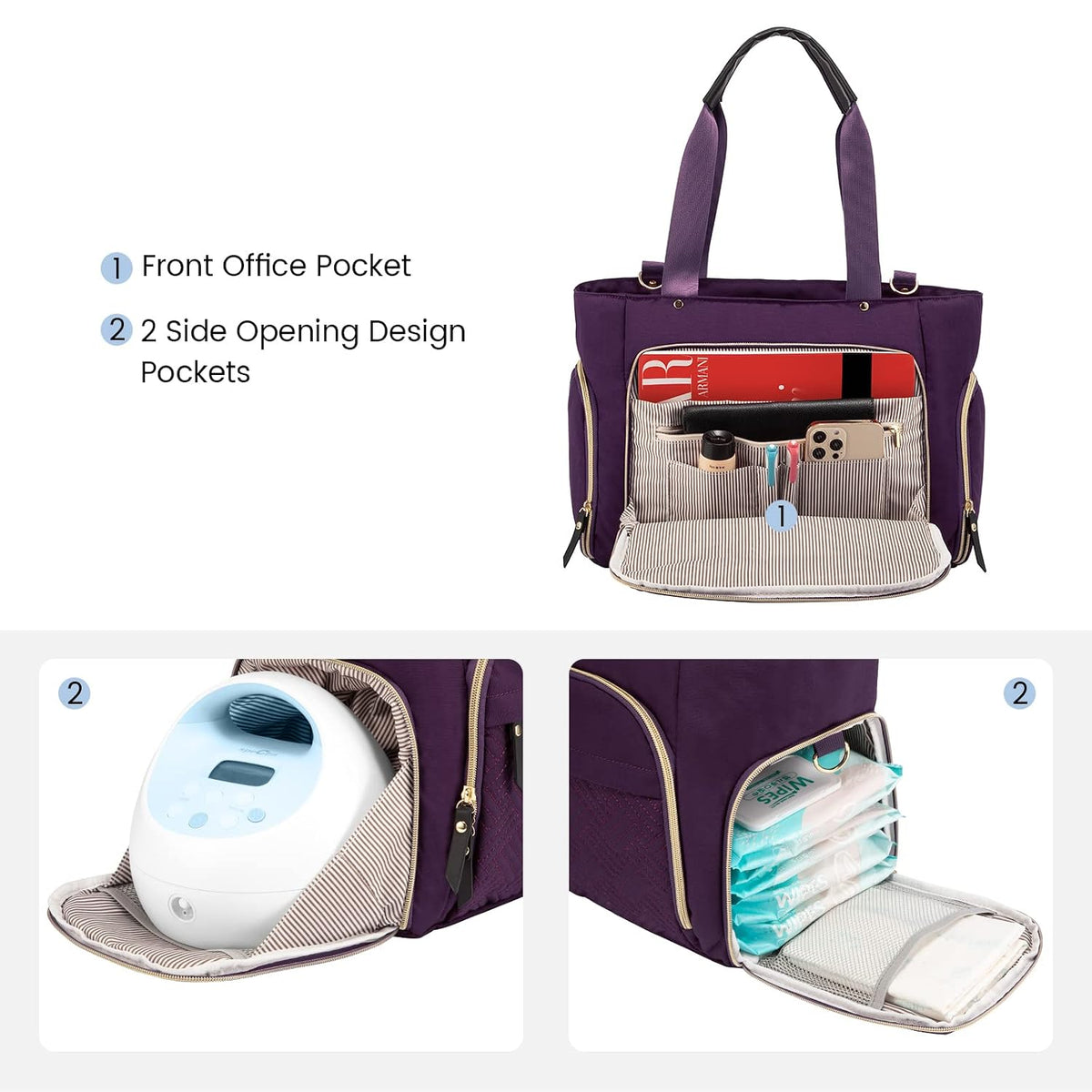 Diaper Bag Set, 3-Piece Set with Laptop Pocket, Cooler Bag & Changing Pad, Fits Most Breast Pumps, Grey, 15.7" x 8" x 11", For Mothers, Newborn - 3 Years
