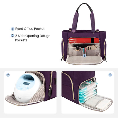 Diaper Bag Set, 3-Piece Set with Laptop Pocket, Cooler Bag & Changing Pad, Fits Most Breast Pumps, Grey, 15.7" x 8" x 11", For Mothers, Newborn - 3 Years