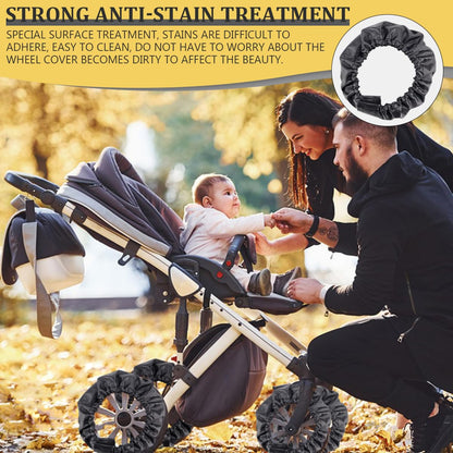 DOERDO 4Pcs Baby Stroller Wheel Cover Protection Covers for Baby Stroller Wheelchair, Black, Small