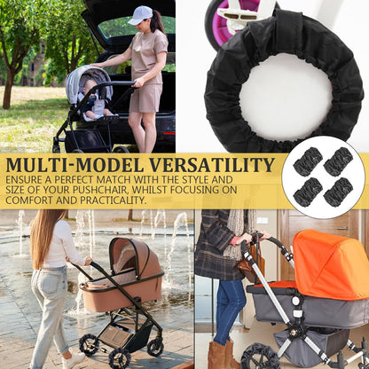 DOERDO 4Pcs Baby Stroller Wheel Cover Protection Covers for Baby Stroller Wheelchair, Black, Small