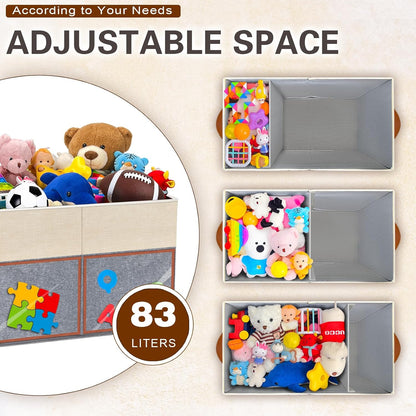 2 Pack Large Toy Storage Box with Clear Lids Collapsible Toys Chest Organizer Bin Basket with Adjustable Dividers for Kids Boys Girls Living Room Nursery Playroom Closet Beige and Grey