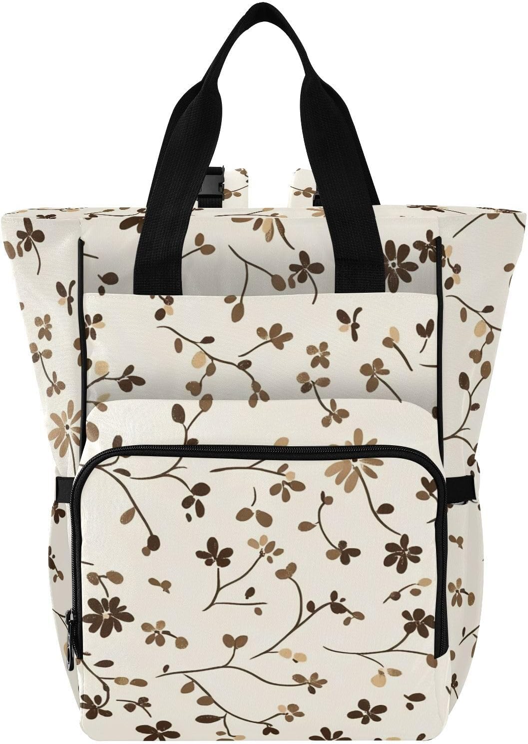 Diaper Bag Backpack, Multifunction Travel Bag for Moms Dads, Baby Changing Bag with Insulted Pockets, Stroller Straps and Side Bottle Pockets Brown Floral Pattern