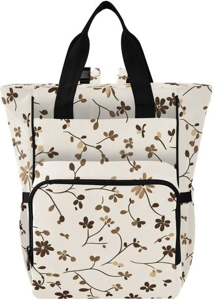 Diaper Bag Backpack, Multifunction Travel Bag for Moms Dads, Baby Changing Bag with Insulted Pockets, Stroller Straps and Side Bottle Pockets Brown Floral Pattern