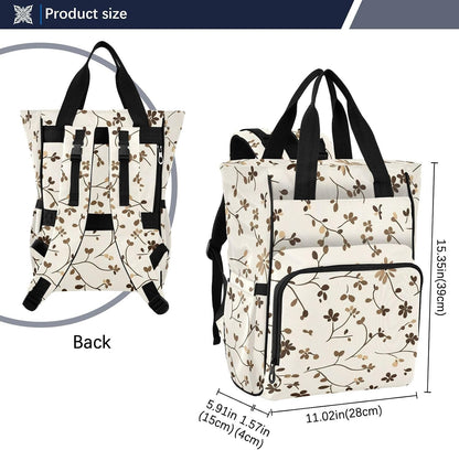 Diaper Bag Backpack, Multifunction Travel Bag for Moms Dads, Baby Changing Bag with Insulted Pockets, Stroller Straps and Side Bottle Pockets Brown Floral Pattern