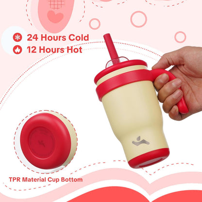 30 oz Tumbler with Handle and Straw, Insulated Travel Mug | Lime; BPA-free, spill-resistant tumbler with 2 straws and 2-in-1 lid for coffee, office, travel & daily use