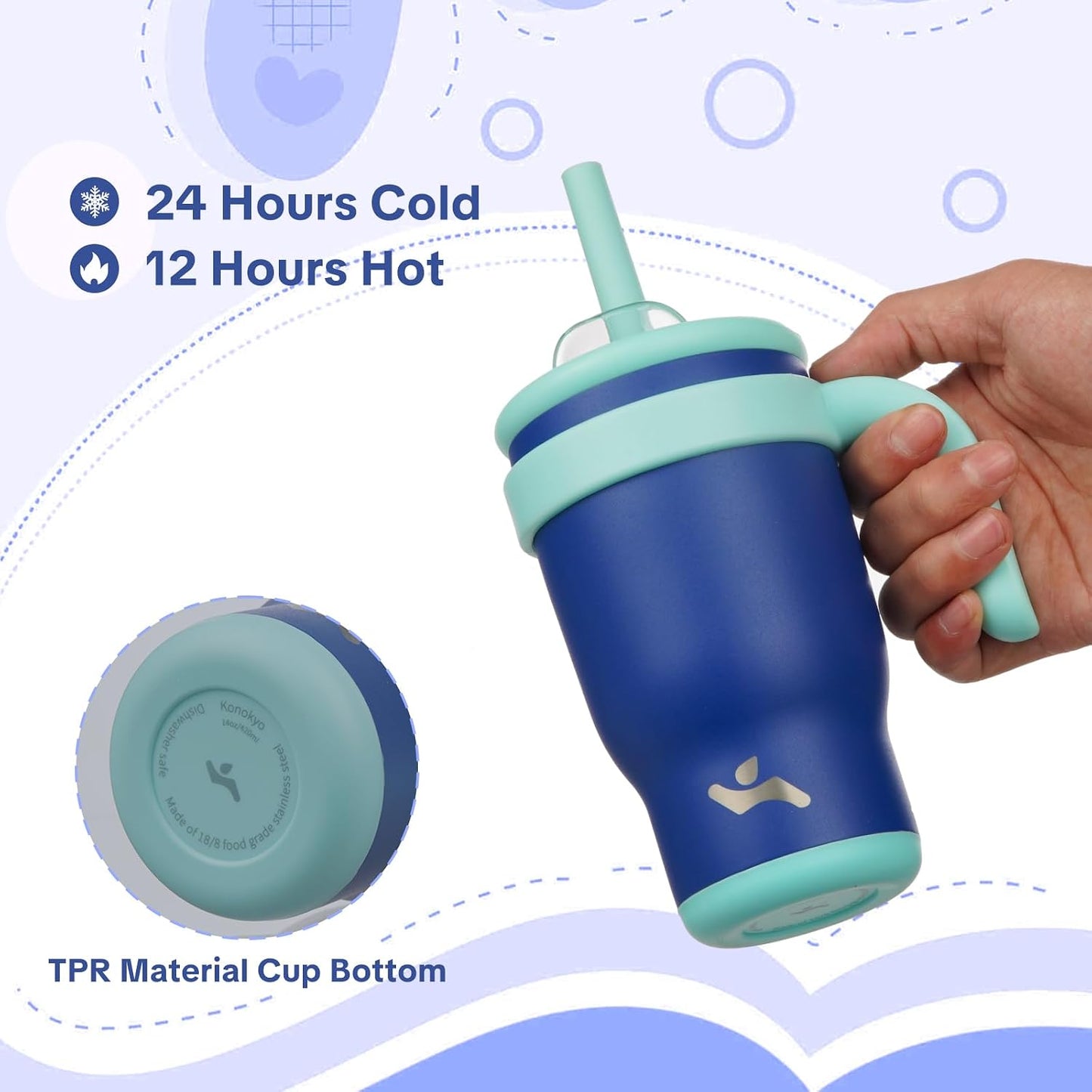 30 oz Tumbler with Handle and Straw, Insulated Travel Mug | Lime; BPA-free, spill-resistant tumbler with 2 straws and 2-in-1 lid for coffee, office, travel & daily use