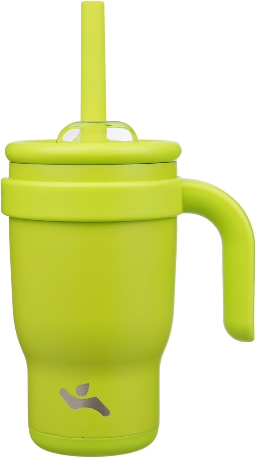 30 oz Tumbler with Handle and Straw, Insulated Travel Mug | Lime; BPA-free, spill-resistant tumbler with 2 straws and 2-in-1 lid for coffee, office, travel & daily use