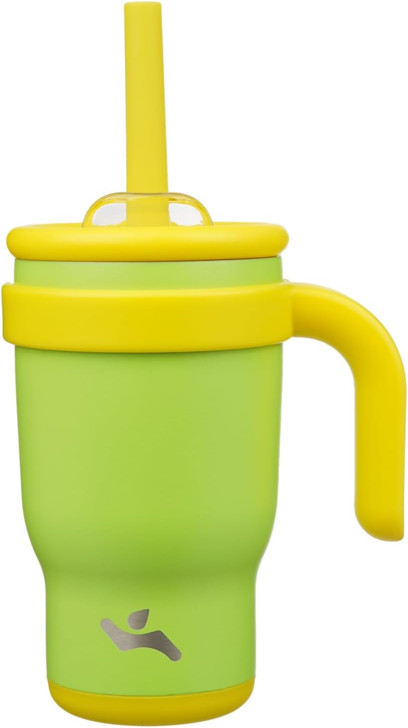 30 oz Tumbler with Handle and Straw, Insulated Travel Mug | Lime; BPA-free, spill-resistant tumbler with 2 straws and 2-in-1 lid for coffee, office, travel & daily use
