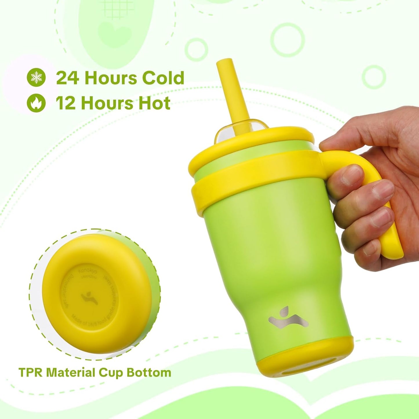 30 oz Tumbler with Handle and Straw, Insulated Travel Mug | Lime; BPA-free, spill-resistant tumbler with 2 straws and 2-in-1 lid for coffee, office, travel & daily use