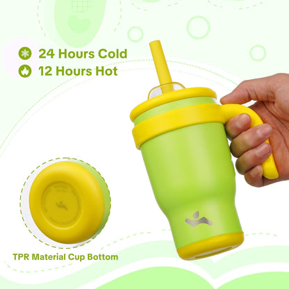 30 oz Tumbler with Handle and Straw, Insulated Travel Mug | Lime; BPA-free, spill-resistant tumbler with 2 straws and 2-in-1 lid for coffee, office, travel & daily use