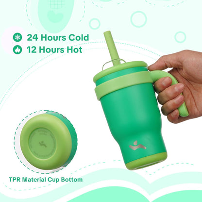 30 oz Tumbler with Handle and Straw, Insulated Travel Mug | Lime; BPA-free, spill-resistant tumbler with 2 straws and 2-in-1 lid for coffee, office, travel & daily use