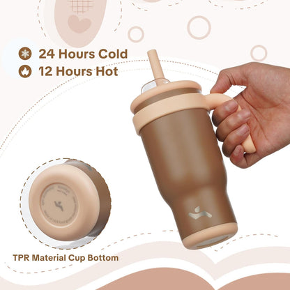 30 oz Tumbler with Handle and Straw, Insulated Travel Mug | Lime; BPA-free, spill-resistant tumbler with 2 straws and 2-in-1 lid for coffee, office, travel & daily use