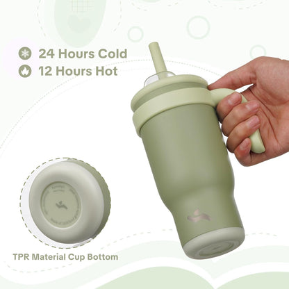 30 oz Tumbler with Handle and Straw, Insulated Travel Mug | Lime; BPA-free, spill-resistant tumbler with 2 straws and 2-in-1 lid for coffee, office, travel & daily use