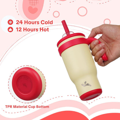 30 oz Tumbler with Handle and Straw, Insulated Travel Mug | Lime; BPA-free, spill-resistant tumbler with 2 straws and 2-in-1 lid for coffee, office, travel & daily use