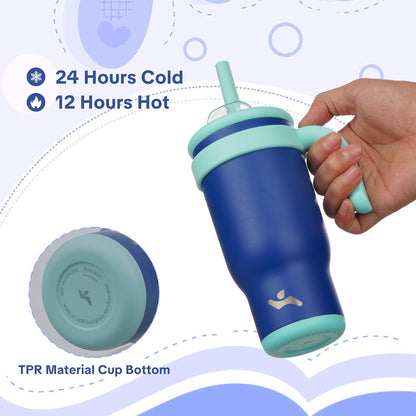 30 oz Tumbler with Handle and Straw, Insulated Travel Mug | Lime; BPA-free, spill-resistant tumbler with 2 straws and 2-in-1 lid for coffee, office, travel & daily use