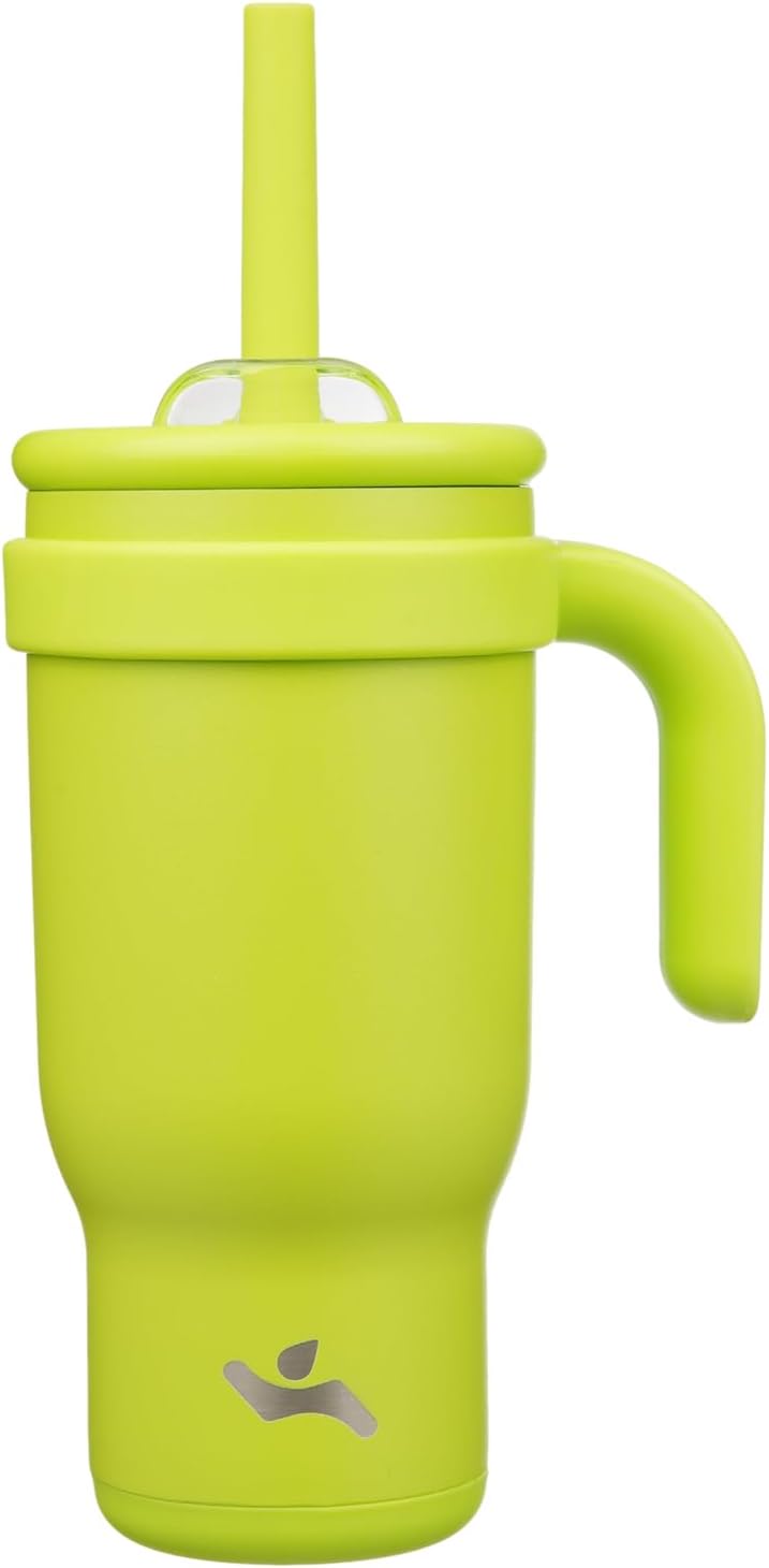 30 oz Tumbler with Handle and Straw, Insulated Travel Mug | Lime; BPA-free, spill-resistant tumbler with 2 straws and 2-in-1 lid for coffee, office, travel & daily use