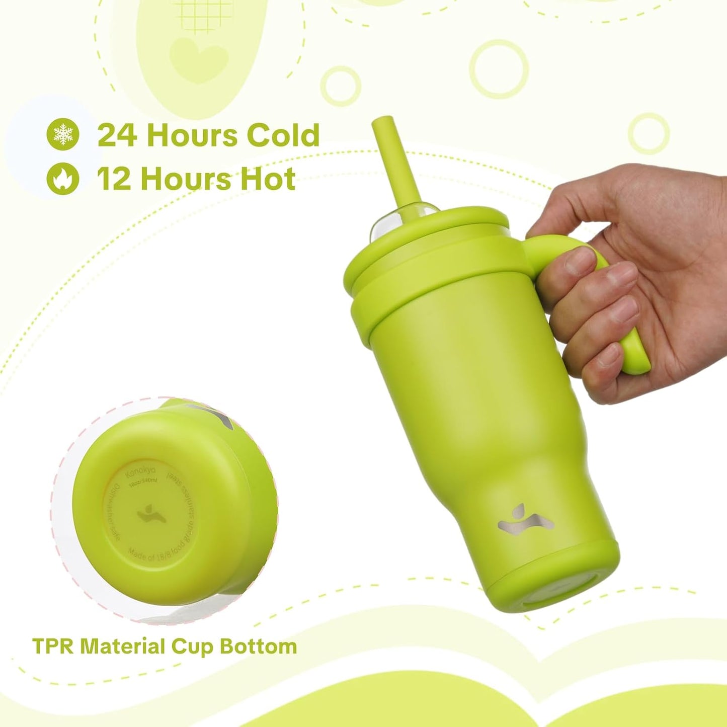 30 oz Tumbler with Handle and Straw, Insulated Travel Mug | Lime; BPA-free, spill-resistant tumbler with 2 straws and 2-in-1 lid for coffee, office, travel & daily use