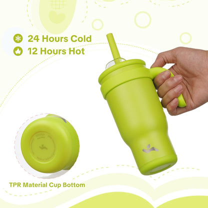 30 oz Tumbler with Handle and Straw, Insulated Travel Mug | Lime; BPA-free, spill-resistant tumbler with 2 straws and 2-in-1 lid for coffee, office, travel & daily use