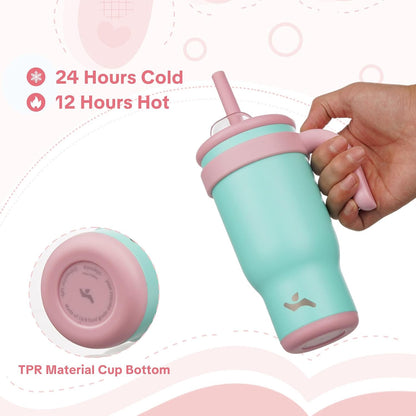 30 oz Tumbler with Handle and Straw, Insulated Travel Mug | Lime; BPA-free, spill-resistant tumbler with 2 straws and 2-in-1 lid for coffee, office, travel & daily use