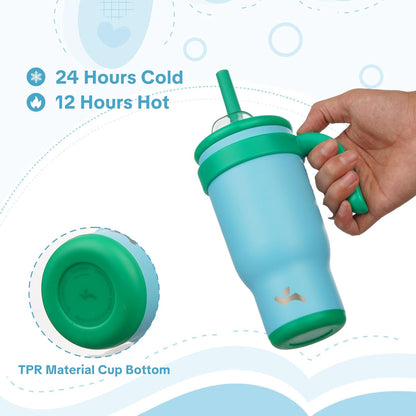 30 oz Tumbler with Handle and Straw, Insulated Travel Mug | Lime; BPA-free, spill-resistant tumbler with 2 straws and 2-in-1 lid for coffee, office, travel & daily use