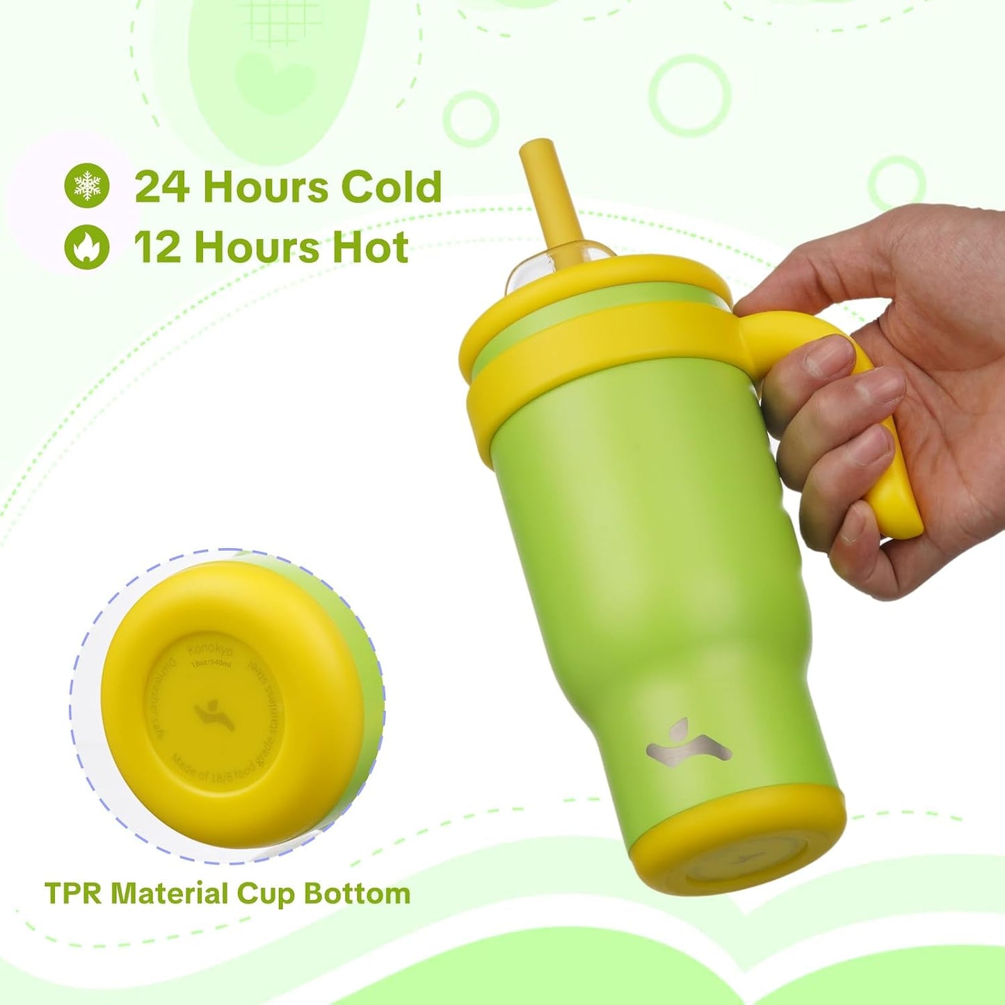 30 oz Tumbler with Handle and Straw, Insulated Travel Mug | Lime; BPA-free, spill-resistant tumbler with 2 straws and 2-in-1 lid for coffee, office, travel & daily use