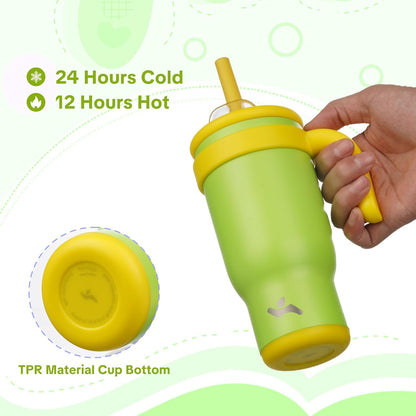 30 oz Tumbler with Handle and Straw, Insulated Travel Mug | Lime; BPA-free, spill-resistant tumbler with 2 straws and 2-in-1 lid for coffee, office, travel & daily use
