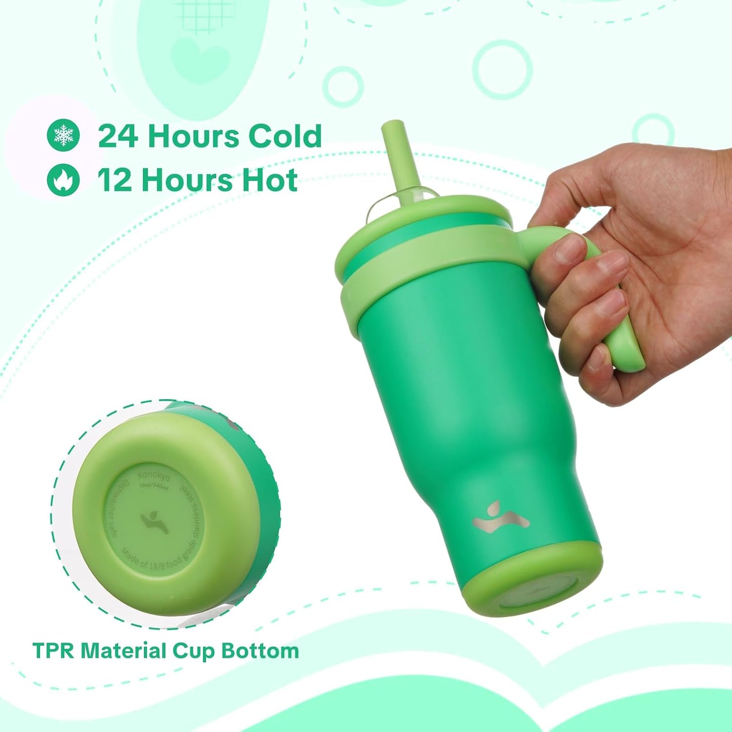 30 oz Tumbler with Handle and Straw, Insulated Travel Mug | Lime; BPA-free, spill-resistant tumbler with 2 straws and 2-in-1 lid for coffee, office, travel & daily use