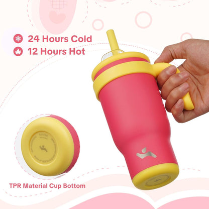 30 oz Tumbler with Handle and Straw, Insulated Travel Mug | Lime; BPA-free, spill-resistant tumbler with 2 straws and 2-in-1 lid for coffee, office, travel & daily use