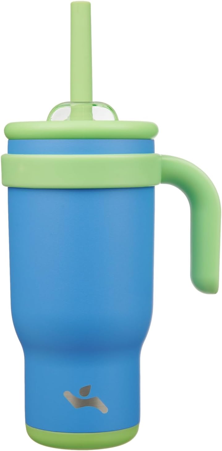 30 oz Tumbler with Handle and Straw, Insulated Travel Mug | Lime; BPA-free, spill-resistant tumbler with 2 straws and 2-in-1 lid for coffee, office, travel & daily use