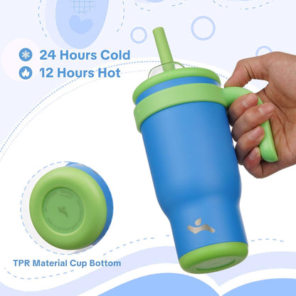 30 oz Tumbler with Handle and Straw, Insulated Travel Mug | Lime; BPA-free, spill-resistant tumbler with 2 straws and 2-in-1 lid for coffee, office, travel & daily use