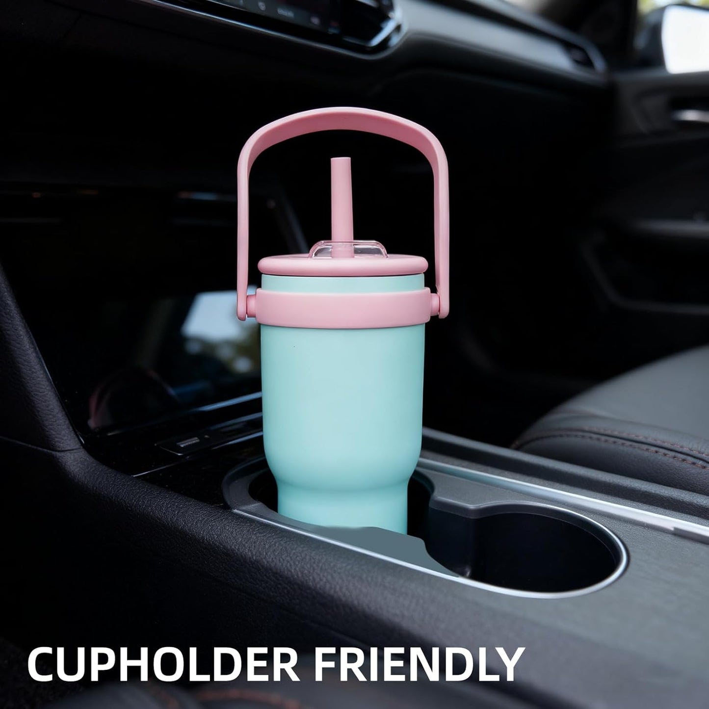 30 oz Tumbler with Handle and Straw, Insulated Travel Mug | Lime; BPA-free, spill-resistant tumbler with 2 straws and 2-in-1 lid for coffee, office, travel & daily use