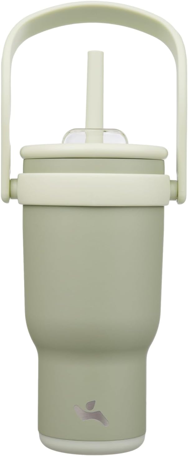 30 oz Tumbler with Handle and Straw, Insulated Travel Mug | Lime; BPA-free, spill-resistant tumbler with 2 straws and 2-in-1 lid for coffee, office, travel & daily use