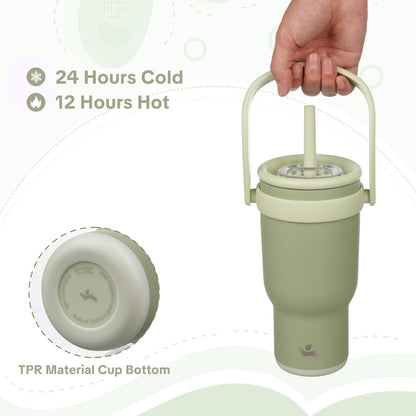 30 oz Tumbler with Handle and Straw, Insulated Travel Mug | Lime; BPA-free, spill-resistant tumbler with 2 straws and 2-in-1 lid for coffee, office, travel & daily use