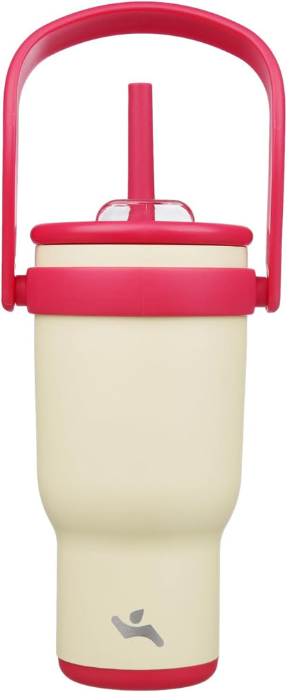 30 oz Tumbler with Handle and Straw, Insulated Travel Mug | Lime; BPA-free, spill-resistant tumbler with 2 straws and 2-in-1 lid for coffee, office, travel & daily use