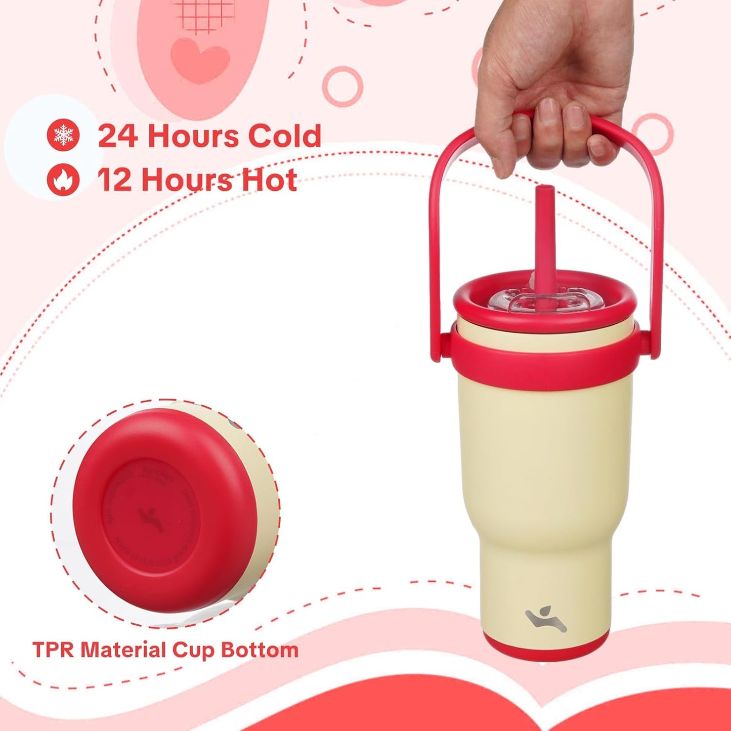 30 oz Tumbler with Handle and Straw, Insulated Travel Mug | Lime; BPA-free, spill-resistant tumbler with 2 straws and 2-in-1 lid for coffee, office, travel & daily use