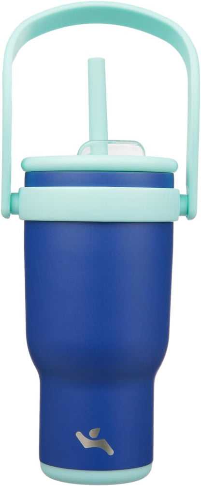 30 oz Tumbler with Handle and Straw, Insulated Travel Mug | Lime; BPA-free, spill-resistant tumbler with 2 straws and 2-in-1 lid for coffee, office, travel & daily use