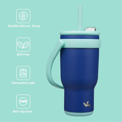 30 oz Tumbler with Handle and Straw, Insulated Travel Mug | Lime; BPA-free, spill-resistant tumbler with 2 straws and 2-in-1 lid for coffee, office, travel & daily use