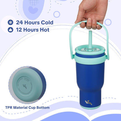 30 oz Tumbler with Handle and Straw, Insulated Travel Mug | Lime; BPA-free, spill-resistant tumbler with 2 straws and 2-in-1 lid for coffee, office, travel & daily use