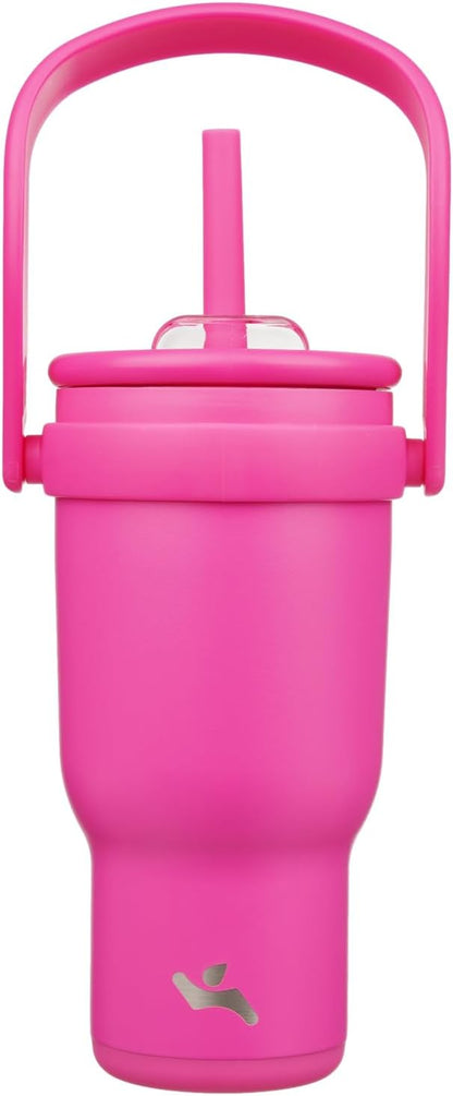 30 oz Tumbler with Handle and Straw, Insulated Travel Mug | Lime; BPA-free, spill-resistant tumbler with 2 straws and 2-in-1 lid for coffee, office, travel & daily use