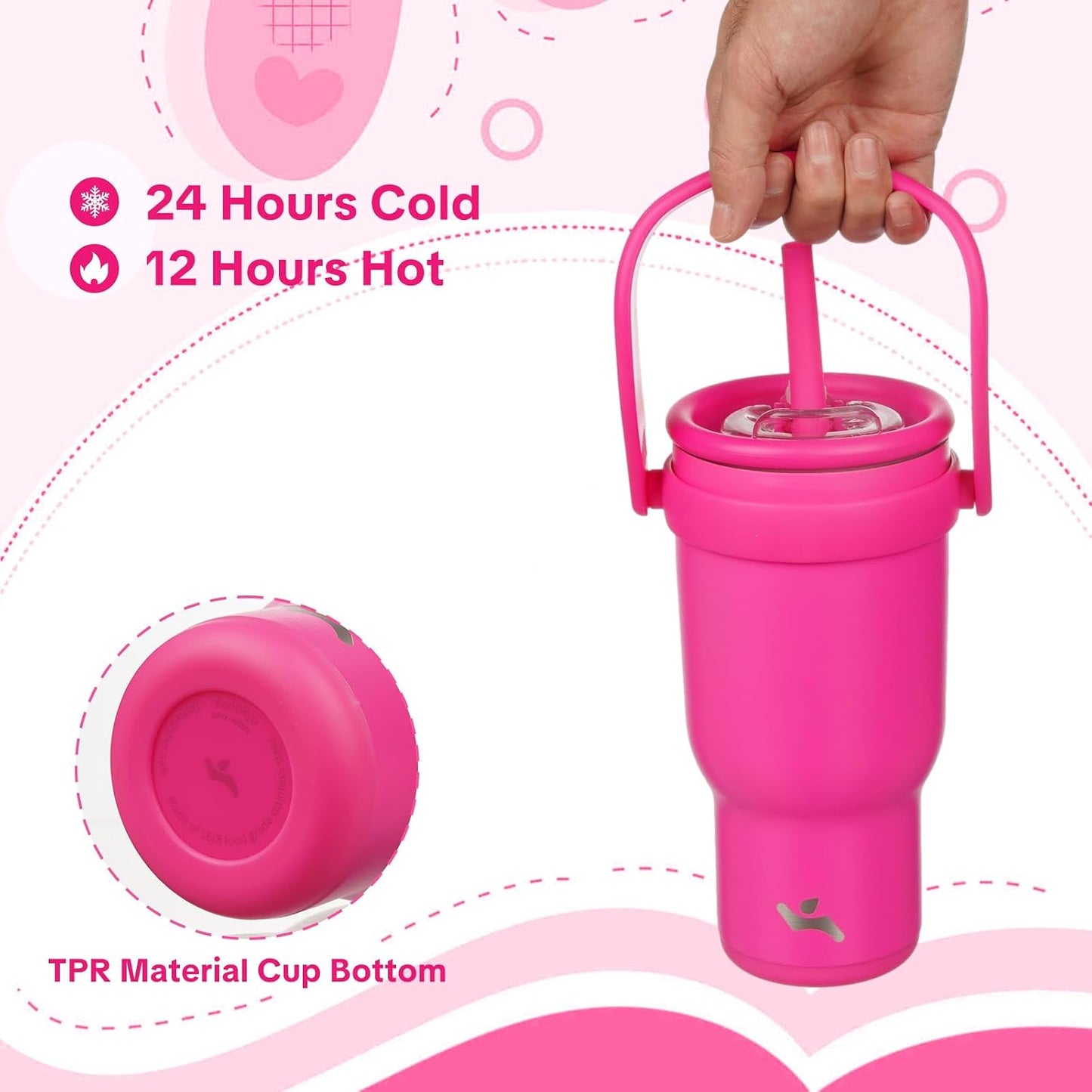 30 oz Tumbler with Handle and Straw, Insulated Travel Mug | Lime; BPA-free, spill-resistant tumbler with 2 straws and 2-in-1 lid for coffee, office, travel & daily use