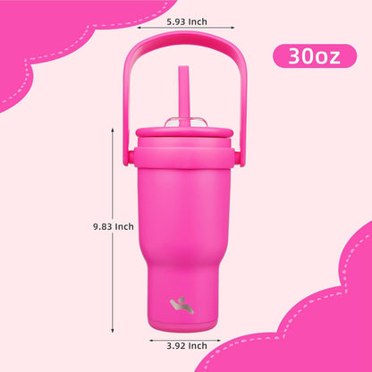 30 oz Tumbler with Handle and Straw, Insulated Travel Mug | Lime; BPA-free, spill-resistant tumbler with 2 straws and 2-in-1 lid for coffee, office, travel & daily use