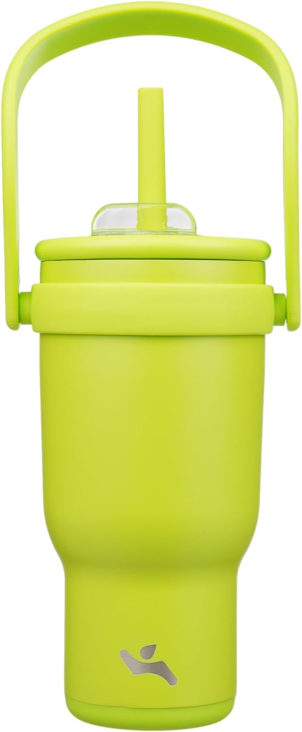 30 oz Tumbler with Handle and Straw, Insulated Travel Mug | Lime; BPA-free, spill-resistant tumbler with 2 straws and 2-in-1 lid for coffee, office, travel & daily use