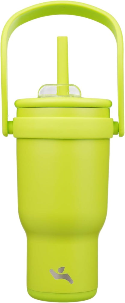 30 oz Tumbler with Handle and Straw, Insulated Travel Mug | Lime; BPA-free, spill-resistant tumbler with 2 straws and 2-in-1 lid for coffee, office, travel & daily use