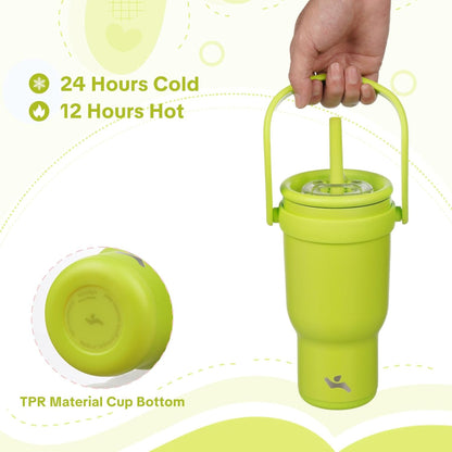 30 oz Tumbler with Handle and Straw, Insulated Travel Mug | Lime; BPA-free, spill-resistant tumbler with 2 straws and 2-in-1 lid for coffee, office, travel & daily use