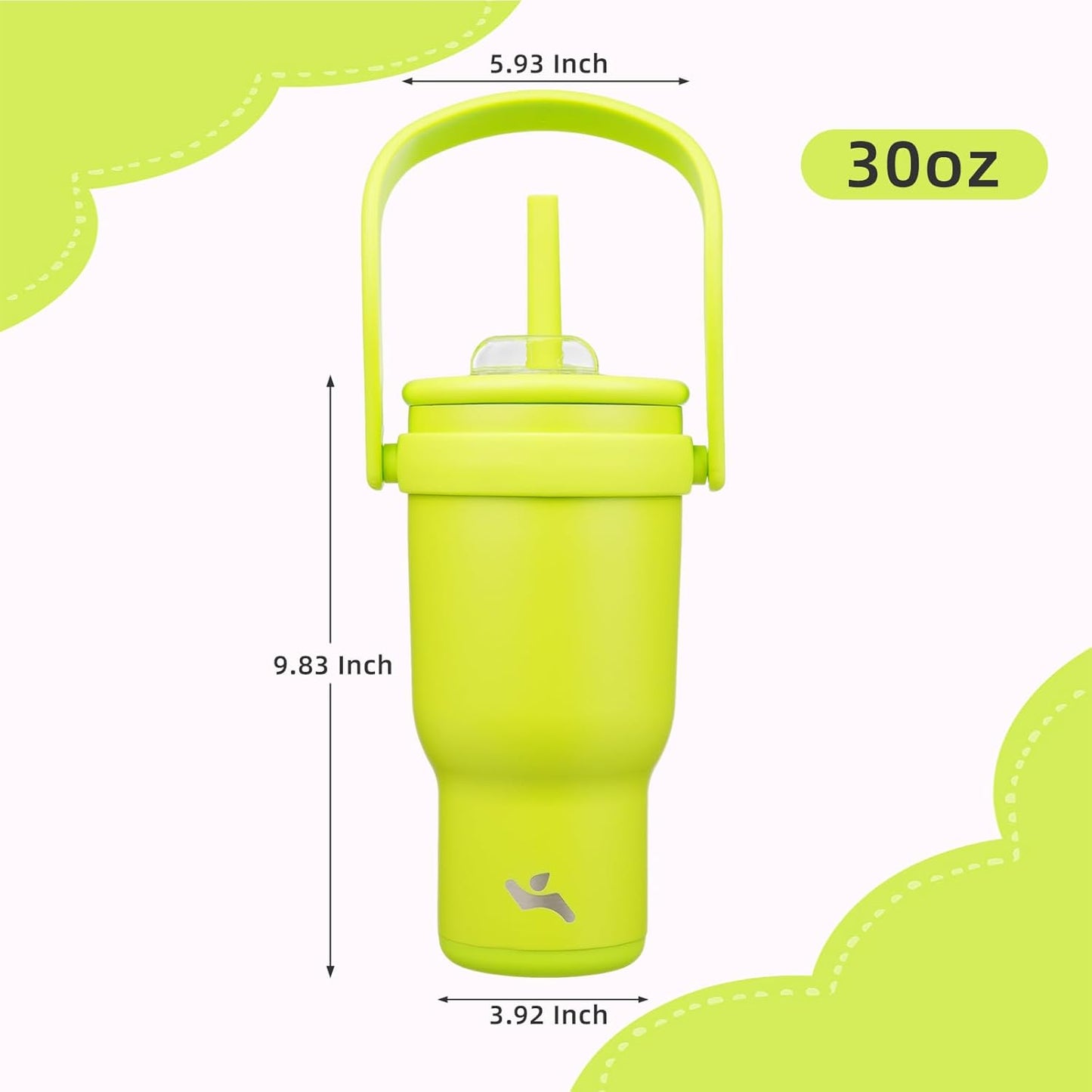 30 oz Tumbler with Handle and Straw, Insulated Travel Mug | Lime; BPA-free, spill-resistant tumbler with 2 straws and 2-in-1 lid for coffee, office, travel & daily use