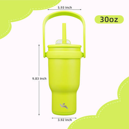 30 oz Tumbler with Handle and Straw, Insulated Travel Mug | Lime; BPA-free, spill-resistant tumbler with 2 straws and 2-in-1 lid for coffee, office, travel & daily use